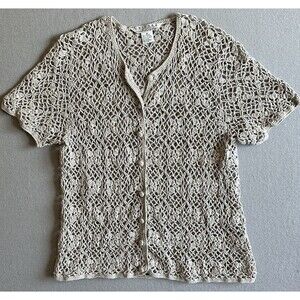 Neutral Boho Crochet Short Sleeve Cardigan Coquette Whimsical Boho Fairy Sz M